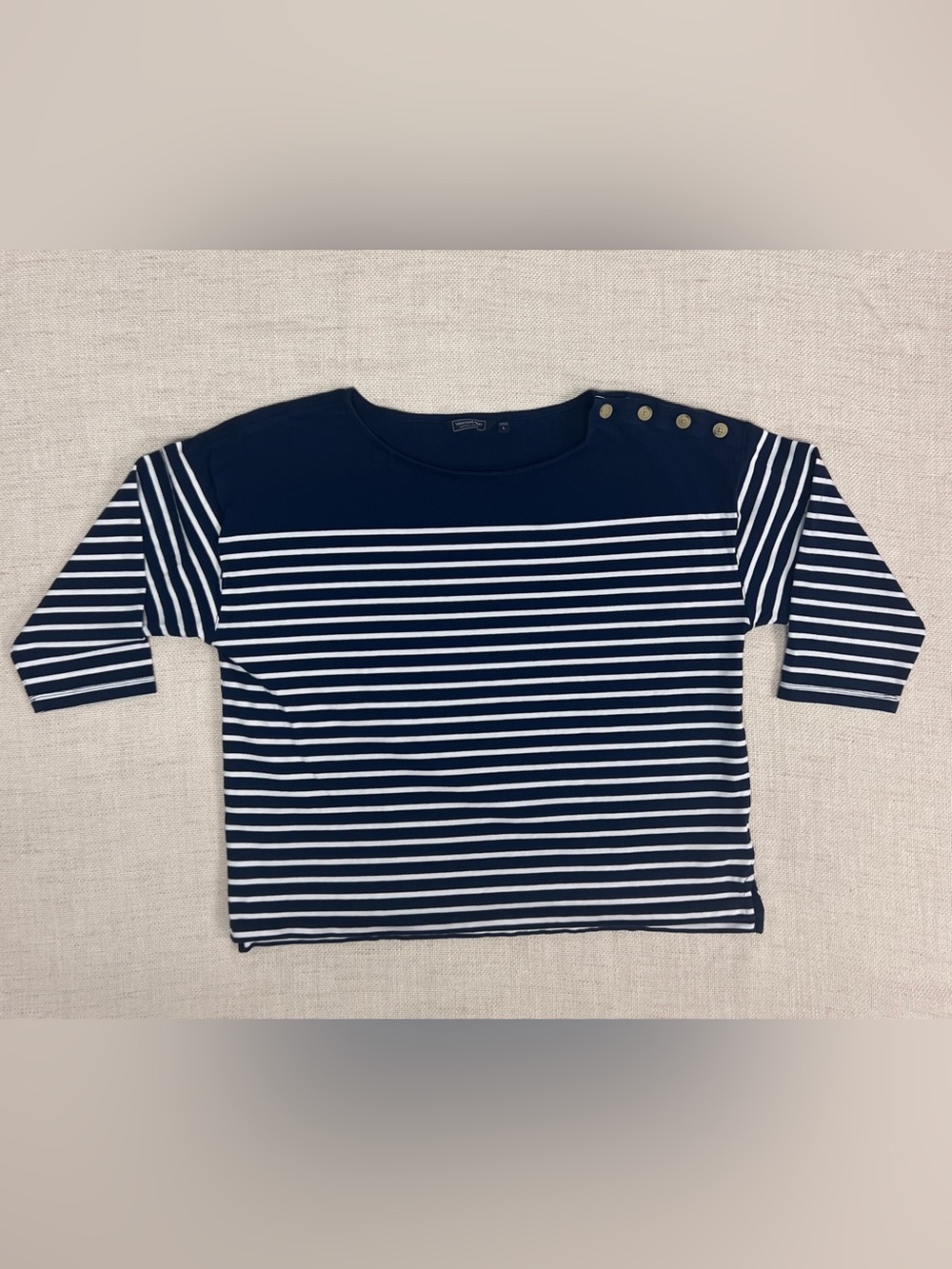 Vineyard Vines Breton Stripe Boatneck Top L Shoulder Buttons